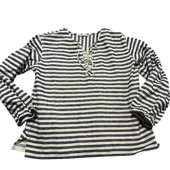 Mes Demoiselles Paris Navy Striped Tunic Corset tie front Boho 100% Cotton - Picture 1 of 6